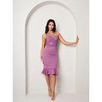 Chi Chi London Women's One Shoulder Embroidered Bodice Midi Dress in Purple | Size: 14