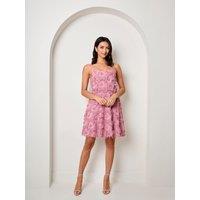Chi Chi London Women's Sleeveless Fit & Flare Dress in Pink | Size: 14