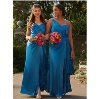 Chi Chi London Women's One Shoulder Satin Finish Maxi Dress in Teal | Size: 26