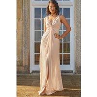 Chi Chi London Women's Knot Detail Maxi Dress in Pale Pink | Size: 14