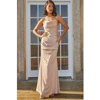Chi Chi London Women's Satin Cami Lace Insert Ruched Maxi Dress in Light Pink | Size: 14