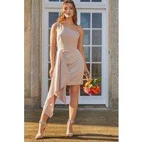 Chi Chi London Women's One Shoulder Satin Drape Mini Dress in Light Pink | Size: 6