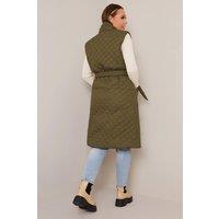 Chi Chi London Women's Diamond Quilted Longline Belted Gilet in Khaki | Size: 14