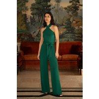 Yumi Women's Green Cross Over Halter Neck Jumpsuit | Size: 16