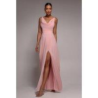 Goddiva Women's Chiffon Cowl Twisted Rope Strap Lace in Light Pink | Size: 14