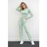 STYLEWISE Women's Button-Up Sweatshirt & Wide Leg Trouser - Two-Piece Tracksuit in Mint | Size: Small