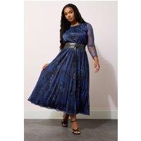 Yours Women's Animal Print Mesh Maxi Dress in Blue | Size: 20