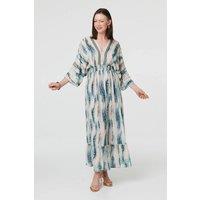 Izabel London Women's Printed 3/4 Sleeve Empire Maxi Dress in Blue | Size: 12