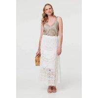 Izabel London Women's Crochet Textured High Waist Maxi Skirt in White | Size: S/M