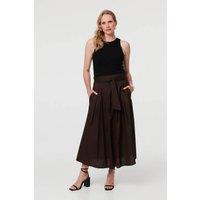 Izabel London Women's Tie High Waist Ruched Maxi Skirt in Brown | Size: Large