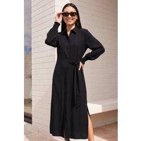 Roman Women's Tie Waist Buttoned Shirt Dress in Black | Size: 10