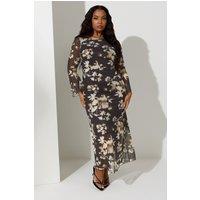 Yours Women's Floral Mesh Maxi Dress in Brown | Size: 22