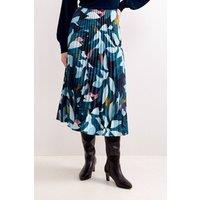 Phase Eight Women's Petite Ebony Printed Pleat Midi Skirt in Turquoise | Size: 10
