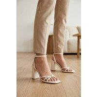 Truffle Collection Women's Heeled Open Toe Sandals Buckle Strap PU Stiletto Heel Summer Shoes in Off-White | Size: 8