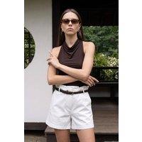 Dilvin Women's High-Waist Belted Chino Shorts in White | Size: Small