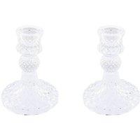 Living and Home 2 Pack Glass Taper Candlestick Holders in Clear