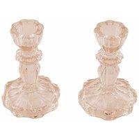 Living and Home 2 Pack Glass Candlestick Holders in Amber
