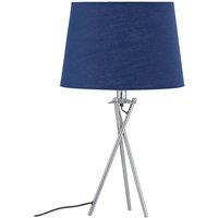 First Choice Lighting Tripod Table Lamp with Navy Cotton Fabric Shade in Silver