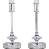 First Choice Lighting Set of 2 Chrome Jewelled Stick Table Lamp Bases Only in Silver