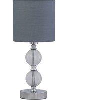 First Choice Lighting Chrome Two Ball Table Lamp with Grey Cotton Shade in Silver