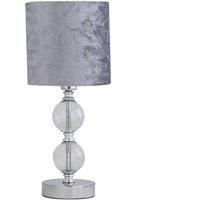 First Choice Lighting Chrome Two Ball Table Lamp with Grey Crushed Velvet Shade in Silver