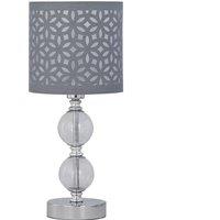 First Choice Lighting Chrome Two Ball Table Lamp with Grey Cut Out Shade in Silver