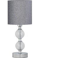 First Choice Lighting Chrome Two Ball Table Lamp with Silver Glitter Shade