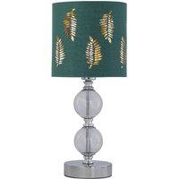 First Choice Lighting Chrome Two Ball Table Lamp with Dark Green Fern Shade in Silver