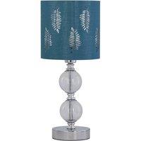 First Choice Lighting Chrome Two Ball Table Lamp with Teal Fern Shade in Silver