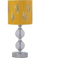 First Choice Lighting Chrome Two Ball Table Lamp with Ochre Mustard Fern Shade in Silver