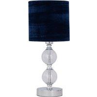 First Choice Lighting Chrome Two Ball Table Lamp with Navy Blue Crushed Velvet Shade in Silver