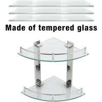 NESTLUNE Bathroom Corner Shelf Glass Shower Wall Mounted Storage in Clear