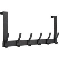FLAVORA Over The Door Hanger 6 Hooks Clothes Coat Jacket Rack in Black | Size: 500mm