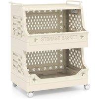 Kelvenix Rolling Laundry Basket Stackable Plastic Storage Cart in Beige | Size: 0.6m2