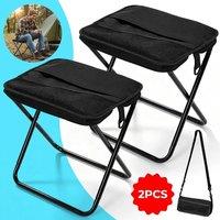 NESTLUNE 2pcs Portable Folding Camping Stool 2 In 1 in Black