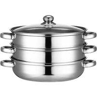 NESTLUNE 28cm Stainless Steel 3 Layer Food Steamer Cooker Set in Silver | Size: 100 cm x 15 cm