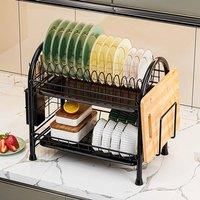 EONLION Dish Drainer Rack Tray Cutlery Holder Plate Rack in Black | Size: 100 cm