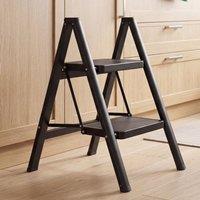 Traderight Small Step Ladder Foldable 150KG Mental Kitchen Steps Black
