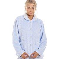 Camille Women's Classic Supersoft Diamond Print Button Up Bed Jacket in Light Blue | Size: 18-20