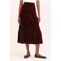Finery London Women's Joline Velvet Tiered Midi Skirt in Wine | Size: 22