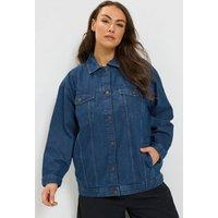 Yours Women's Washed Oversized Denim Jacket in Dark Blue | Size: 26-28