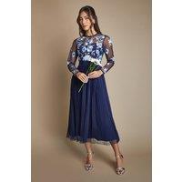 Coast Women's Embroidered Pleat Maxi Bridesmaid Dress in Navy | Size: 8