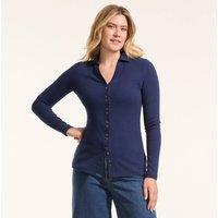 Lands' End Women's Petite Long Sleeve Ribbed Stretch Jersey Tunic Shirt in Navy | Size: Medium