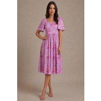 Chi Chi London Women's Square Neck Ditsy Floral Midi Dress in Purple | Size: 10
