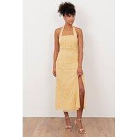 Maya Deluxe Women's Floral Motif Halter Neck Midaxi Dress in Yellow | Size: 10