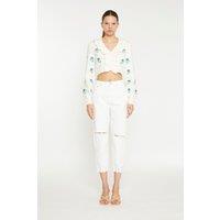 Shnoo Women's Ruffle Embroidered Cardigan in Cream | Size: 12