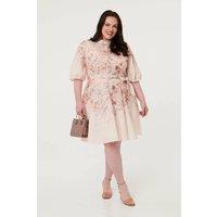 Izabel London Women's Curve Floral Tie Waist Knee Length Dress | Size: 22