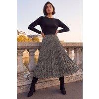 Roman Women's Petite Print Pleated Midi Dress in Black | Size: 14