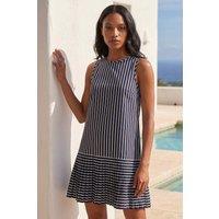 Roman Women's Stripe Print Pleated A-Line Dress in Navy | Size: 16