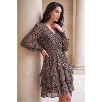 Dusk Women's Animal Print Tie Waist Dress in Camel | Size: 8